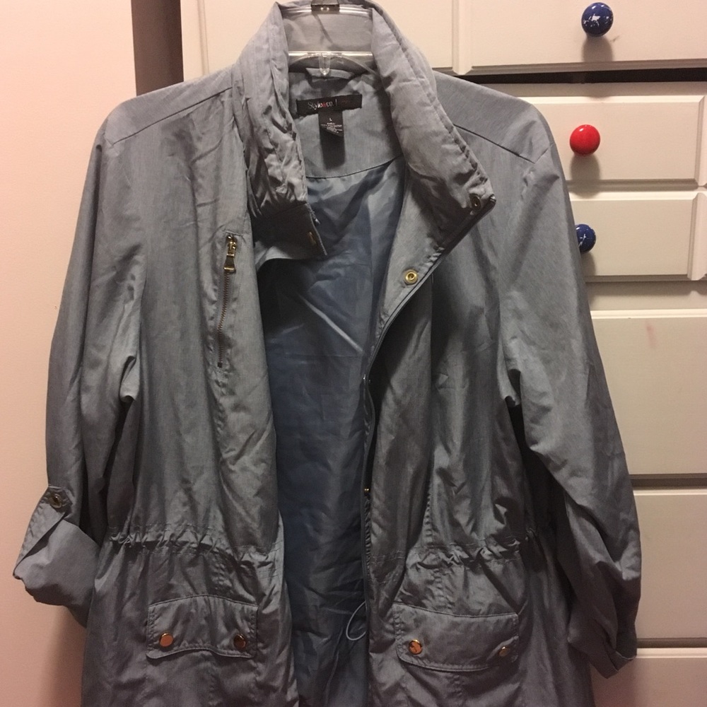 gray blue polyester thin rain jacket
